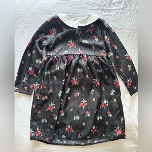 Hill House Kids Black Floral Dress with White Collar